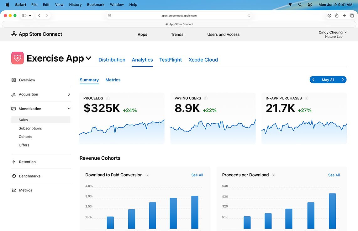 분석 기능의 판매 데이터 시각화 스크린샷