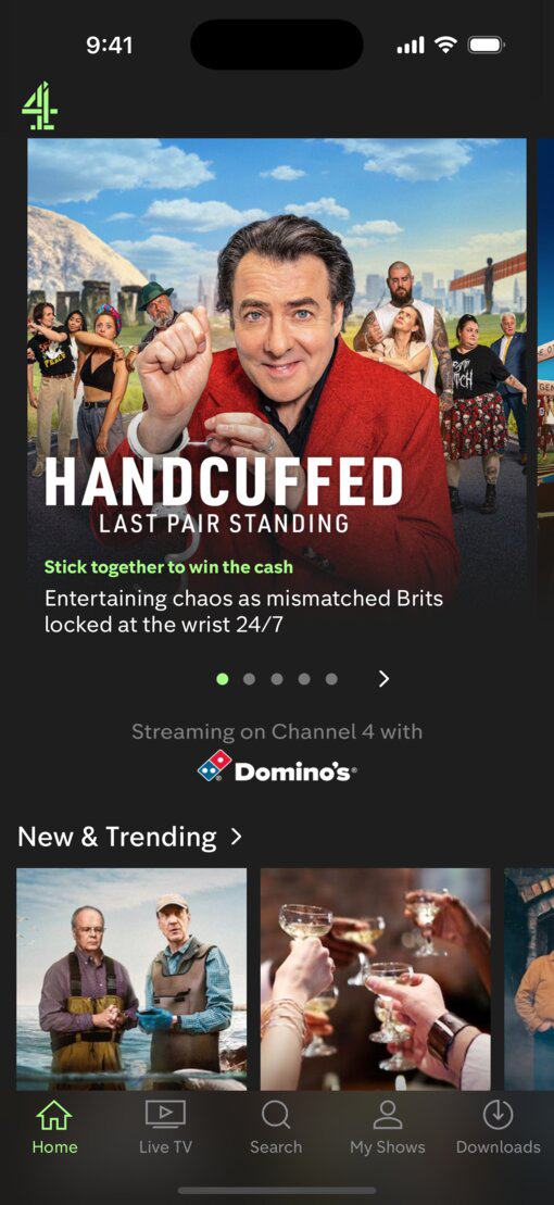 새로운 디자인 적용 전 Channel 4 앱 인터페이스