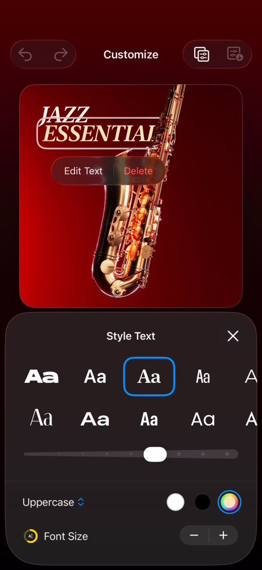 Liquid Glass 도구 막대가 적용된 Denim 앱