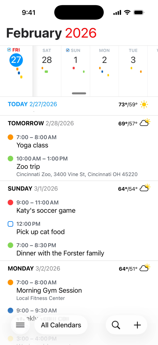 Liquid Glass 하단 도구 막대가 적용된 Fantastical 앱