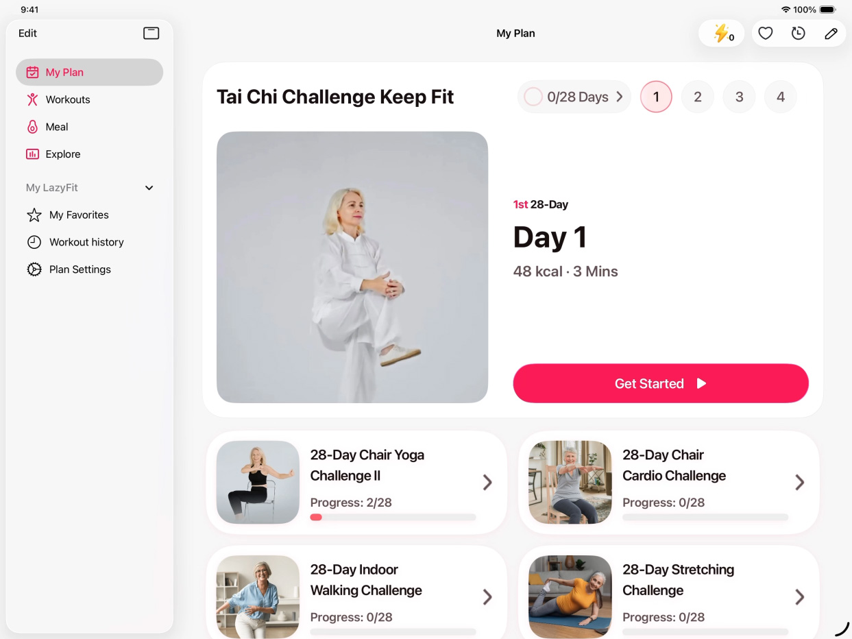 Liquid Glass 플로팅 탭 막대가 적용된 iPad의 LazyFit 앱