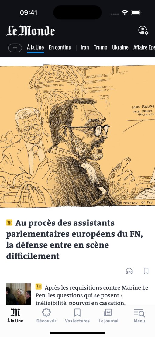 새로운 디자인 적용 전 Le Monde 앱 인터페이스