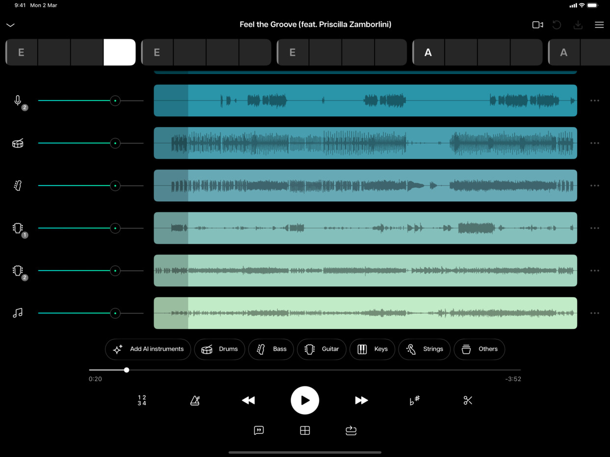새로운 디자인 적용 전 Moises 앱 인터페이스