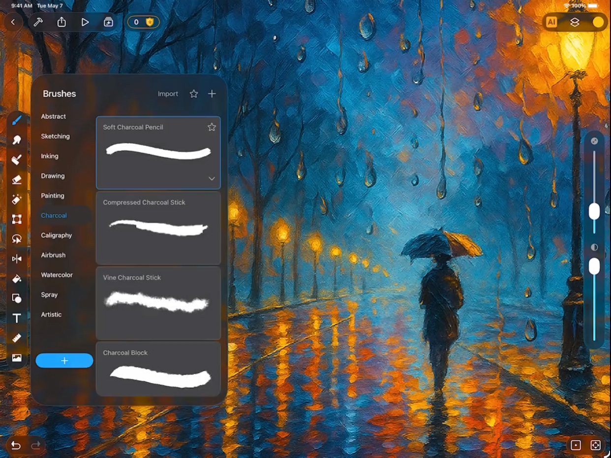Liquid Glass 도구 막대가 적용된 SketchPro 페인팅 앱