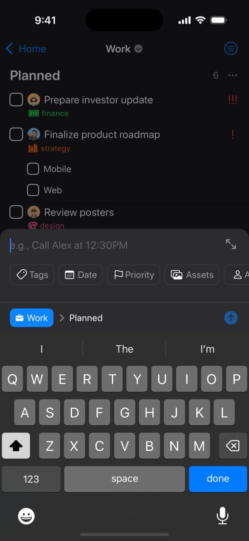 새로운 디자인 적용 전 Tasks 앱 인터페이스