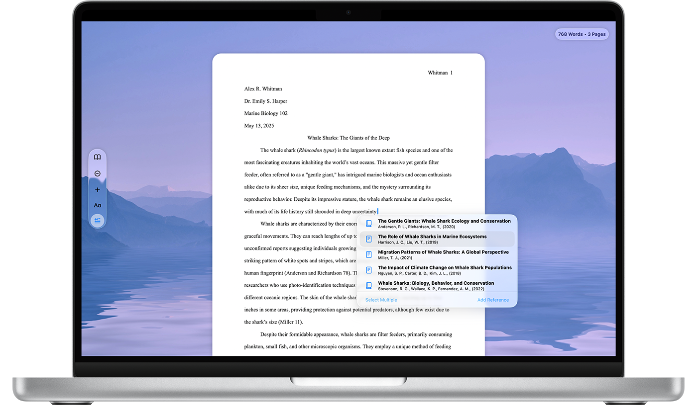 Essayist writing app interface on Mac