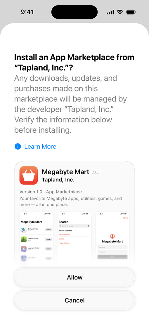 iPhone screen showing alternative app marketplace installation interface