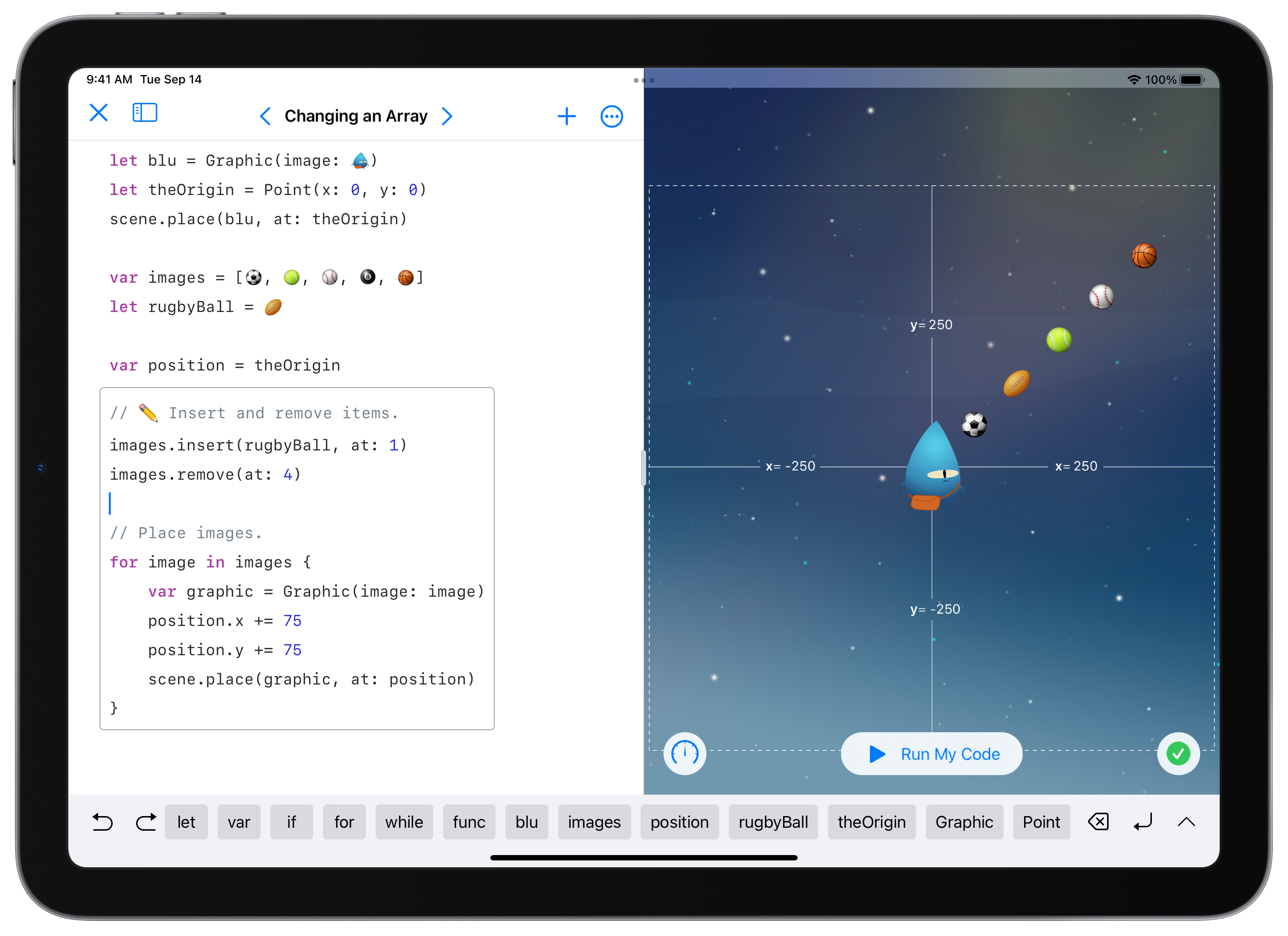 使用中のSwift Playgroundが表示されているiPad
