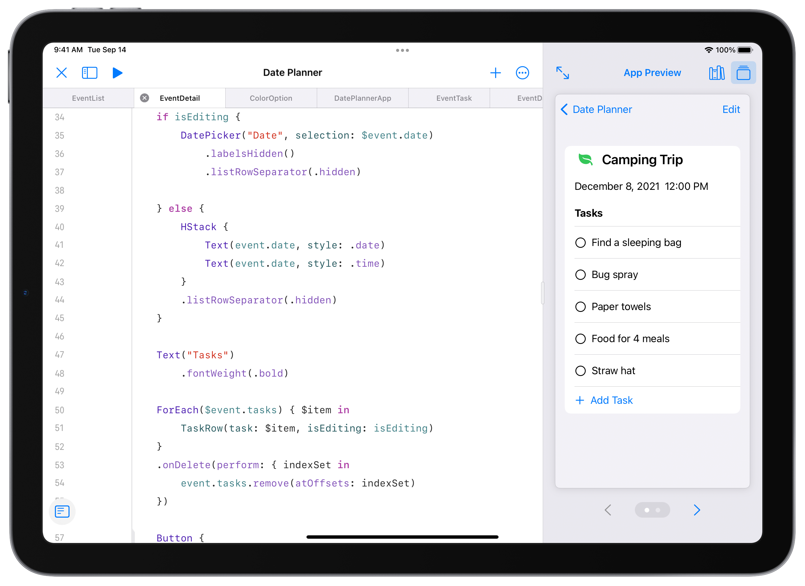 使用中のSwift Playgroundが表示されているiPad