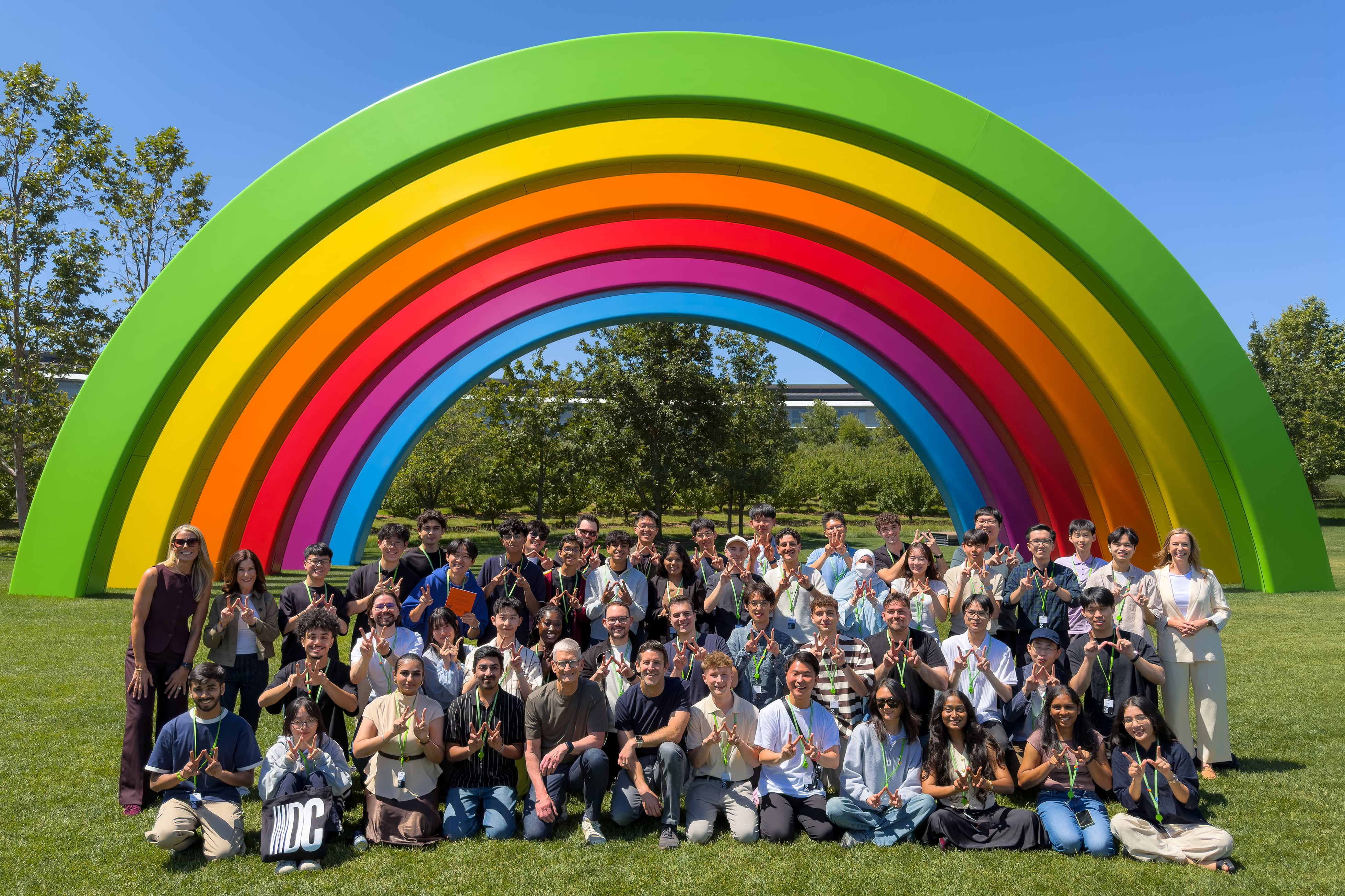2026 Swift Student Challenge Winners posing outdoors at WWDC.
